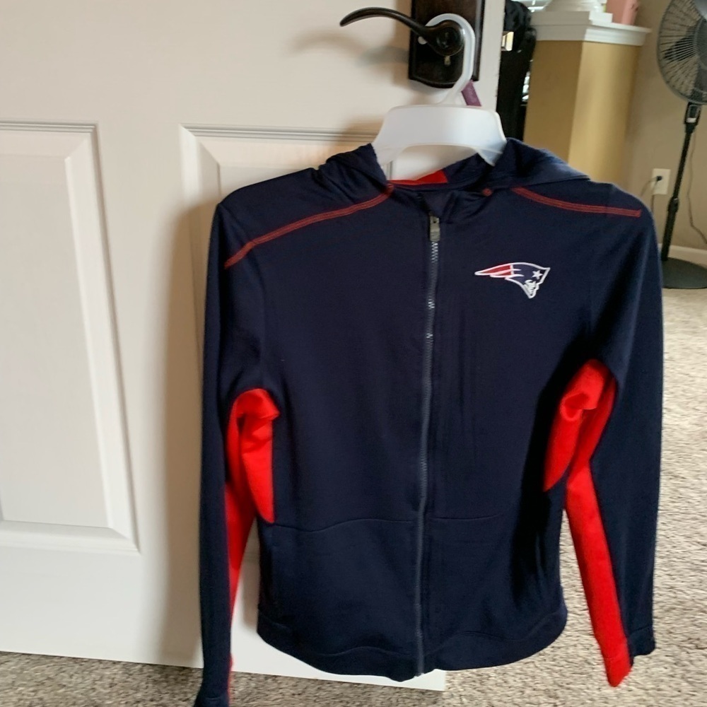 NFL New England Patriots Kids 18 Navy Blue Full Zip Hooded Jacket Performance